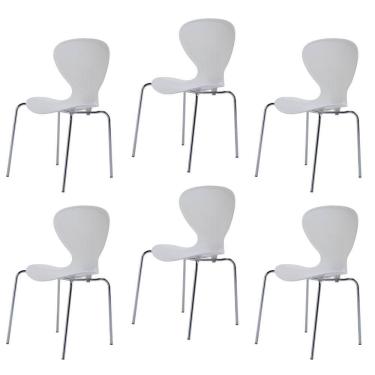 Imagem de Conjunto 6 Cadeiras Base Tubular Fixa Flash Cromado/Branco
