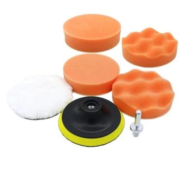 Imagem de Kit de Polimento Automotivo, 7 Peças, 3 Polegadas, Boinas de Espuma e Lã com Adaptador para Furadeira