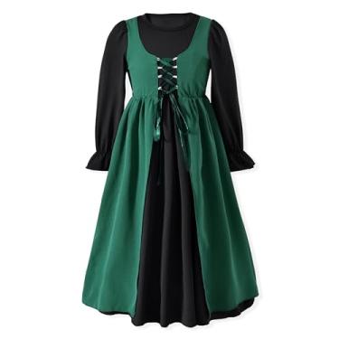 Imagem de HIHA Vestido renascentista infantil para meninas de 6 a 7 anos, vestidos medievais, manga comprida, roupas vitorianas verde-escuro