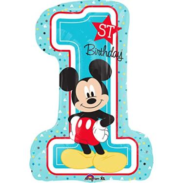 Imagem de Amscan 3434301- Balão de folha super em forma Mickey 1º aniversário, tamanho 48 x 71 cm, rato, balão de hélio, decoração de aniversário