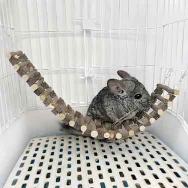 Imagem de BNOSDM Rede de madeira natural para pendurar em ponte, coelhos, para gaiola, brinquedos de escalada de hamster, acessórios de gaiola de gerbos, para rato, anão, hamster, planador de açúcar, hamster