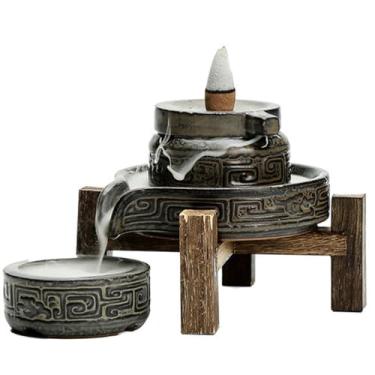 Imagem de Queimador de incenso em cachoeira de refluxo cerâmico Ornamento rústico de moinho de pedra Titular do Cone Incense for Madiation Aromaterapia Yoga Spa Home Office