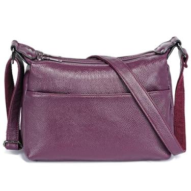 Imagem de Bolsa transversal de couro premium para viagens, bolsa de ombro com vários bolsos para mulheres, livro de bolso leve, Roxo escuro
