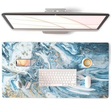 Imagem de Almofada de mesa QIYI Grande Couro PU impermeável 80x40cm Mármore Azul