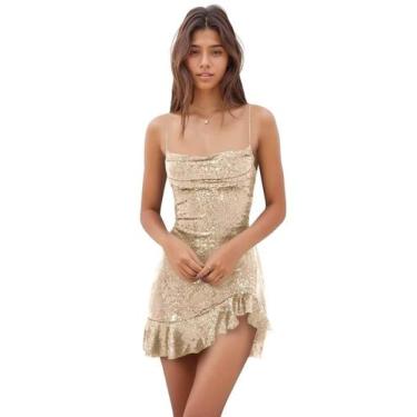 Imagem de Vestido de boas-vindas EEMEII Sequin Mermaid Ruffles Champagne