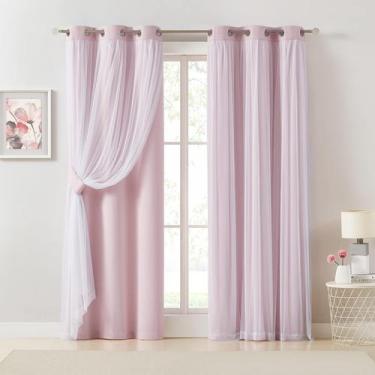 Imagem de Cortinas Bujasso Pink Blackout com sobreposição transparente 80% escur