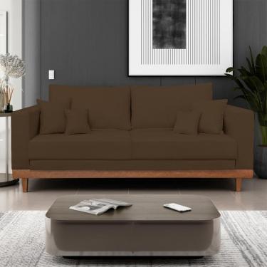 Imagem de Sofá Living 3 Lugares Suede Resistente Madeira + Almofadas