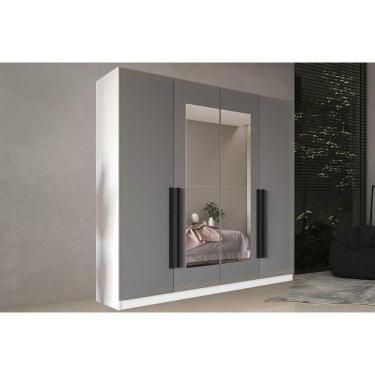 Imagem de Guarda Roupa Casal 4 Portas (2 C/ Espelho) E 4 Gavetas Valência Branco/cinza - Politorno