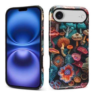 Imagem de Kapadiy Capa para iPhone 17 Air, lindo design bordado cogumelo híbrido proteção dupla de silicone rígido PC à prova de choque, capa protetora fina antiarranhões para homens e mulheres