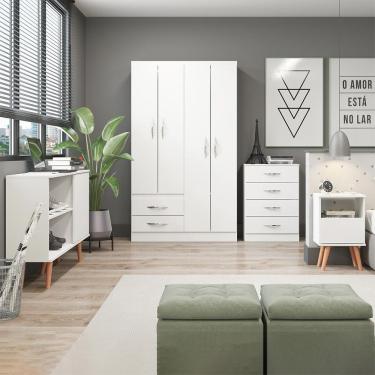 Imagem de Kit Quarto Guarda Roupa Cômoda Rack Mesa 4pç Mdp Menu Móveis Branco