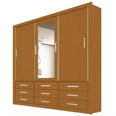 Imagem de Guarda Roupa Casal Anjos 3 Portas 9 Gavetas com Espelho Cor Cinamomo -