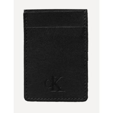 Imagem de Carteira Calvin Klein Jeans Porta Cartão Couro Vertical CK Mono Logo Preta-Masculino