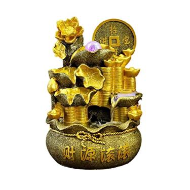 Imagem de XFNVXC Fonte decorativa para ambientes internos de resina, fonte de água relaxante de mesa para escritório doméstico Feng Shui riqueza decoração da sorte Fonte Rockery para casa