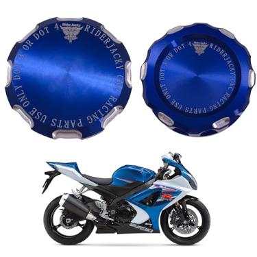 Imagem de Riderjacky Compatível com tampa do reservatório de fluido da embreagem do freio dianteiro da motocicleta cilindro Suzuki GSXR GSX-R 1000 2007-2008 (azul)