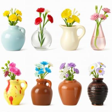 Imagem de Mini vaso de cerâmica para geladeira com ímãs, vasos de flores e plantas minúsculas 3D para cozinha, escritório, armário, decoração de casamento ou festa (várias cores)