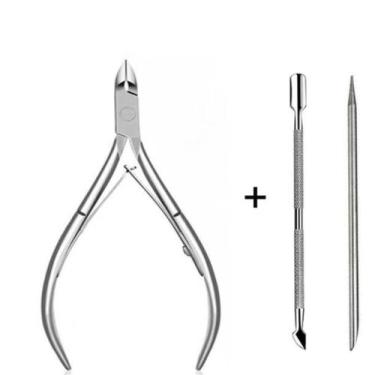 Imagem de Kit Alicate De Unhas + Espatulas Inox De Cutícula e palito de inox Des