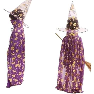 Imagem de Capa de Bruxo(a) Coloridas - 2 Tamanhos Para/FESTA, Fantasia e Halloween P/FESTA(120cm adulto vermelho,kit roupa + chapéu)