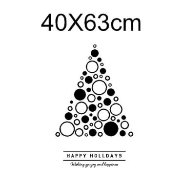 Imagem de Decalque de parede de árvore de Natal, design de padrão de bolha vermelha e branca, 49,5 x 120 cm, mensagem de boas festas, adesivos decorativos para janela MC042 (preto)