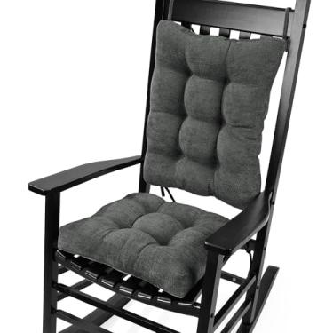 Imagem de Glyzia Conjunto de almofadas de cadeira de balanço para idosos sentados, almofada de encosto e almofada de assento com laços, almofada de cadeira antiderrapante de tecido de chenille de luxo para