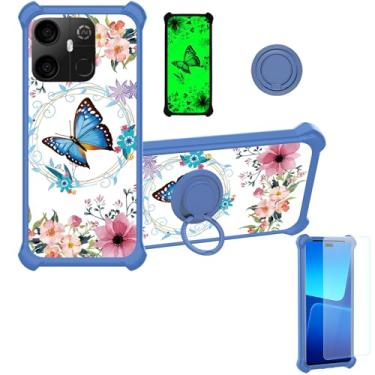 Imagem de jioeuinly Capa compatível com Maxwest Gravity G64 [com protetor de tela de vidro temperado][PC rígido + silicone macio][suporte de anel] [efeito luminoso] YGL-LHD