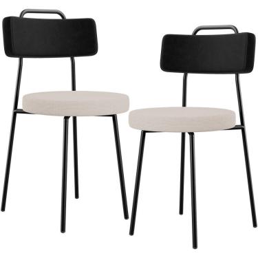 Imagem de Kit 02 Cadeiras Decorativa Estofada Sala De Jantar Barcelona L02 Couríssimo Preto Linho Bege