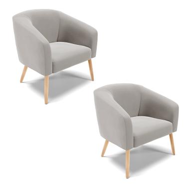 Imagem de Poltrona Decorativa Pé Palito Natural Kit 2 Stella Veludo Cinza D03 - D'Rossi