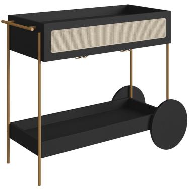 Imagem de Carrinho Bar Com Porta Taças Industrial Indy A03 Nero Dourado