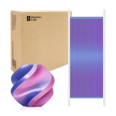 Imagem de Bamboo Lab Filamento de impressora 3D de duas cores PLA Silk 1,75 mm para Bambu Lab X1/X1C/P1P/P1S/AMS, seda brilhante dupla cor PLA 1 kg impressão fácil e ecológica com RFI (não recomendado para a