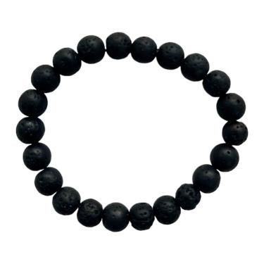 Imagem de Pulseira Pedra Vulcânica Negra Natural Unissex 8 mm