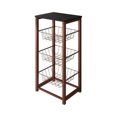 Imagem de Fruteira De Chão Cozinha Desmontada Aço Cobre Tampo Preto Madri - Cor: Preto