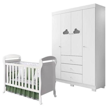 Imagem de Berço Americano Danny E Guarda Roupa Infantil Ane Branco Brilho – Phoenix Baby