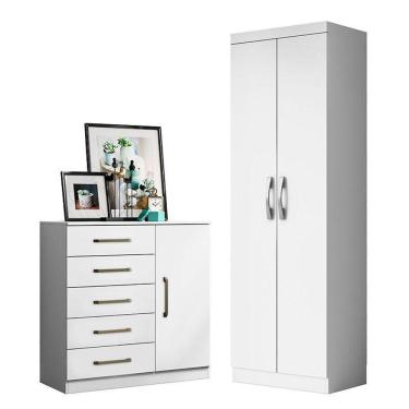 Imagem de Cômoda Sapateira Milão 2014145 E Armário Multiuso New 2000192 Branco - Aramóveis