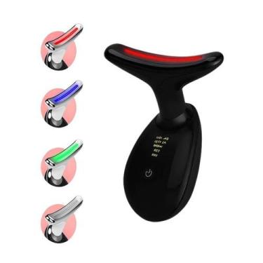 Imagem de Massageador Preto Aparelho Recarregável para Tratamento Facial Led Lif