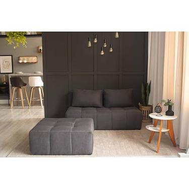 Imagem de Sofá Modular 2 Lugares com Puff Soho Linho Grafite