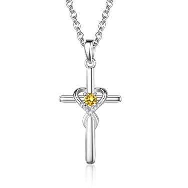 Imagem de UEUC Colar feminino de prata esterlina com cruz de zircônia e coração infinito, religioso, fé, para mulheres, joias, presentes, 45,7 cm + corrente de 5,8 cm, Cobre, Metal