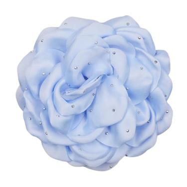 Imagem de Broche de flor em tecido de cetim rosa com strass para mulheres festa de casamento vestido de dança terno acessórios joias presentes, Large, Tecido de cetim, Sem Pedra Preciosa