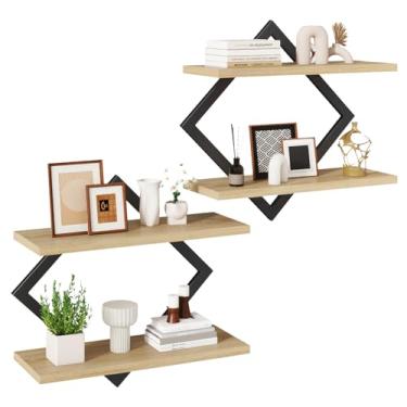 Imagem de IBUYKE Prateleiras flutuantes, conjunto de 2 prateleiras de parede de 38 cm, prateleiras montadas na parede, prateleira decorativa suspensa de 2 camadas para sala de estar, quarto, banheiro, cozinha