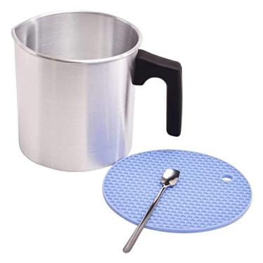 Imagem de Xiaojikuaipao Panela de derretimento de cera de alumínio para fazer velas de caldeira dupla (1,2 L) para vela perfumada de casamento faça você mesmo sabonetes artesanais ferramentas de artesanato