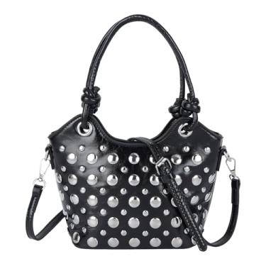 Imagem de Bolsa feminina de ombro com strass, camurça sintética, cristal, glitter, alça superior com correntes, bolsa nas axilas, Bolsa B-mini rebites, preta, 17*10*15cm