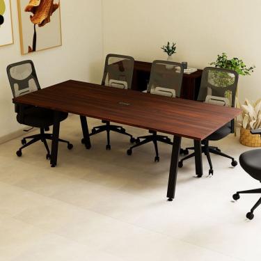 Imagem de Mesa Reunião 8 Lugares 230cm com Espelho Central para Embutir Tomada Escritório Industrial Executive Louro Preto com Preto