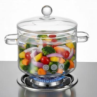 Imagem de Hemoton Panela de vidro transparente com tampa panela de borossilicato para massas, sopas, fervura elétrica de leite para ensopado de vidro doméstico 1350 ml