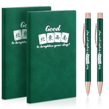 Imagem de Kosiz Conjunto de 2 cadernos e canetas esferográficas Mahjong, boas notícias para iluminar o seu dia, artigos de papelaria, presentes engraçados de aniversário de Natal para mulheres e homens, amantes