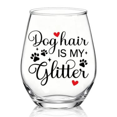 Imagem de XQLZY Dog Hair Is My Glitter Stemless Taça de vinho, presentes engraçados para mãe de cachorro para mulheres donas de animais de estimação, presentes de Natal, aniversário de ação de graças para
