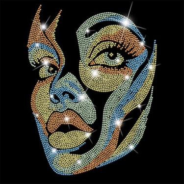 Imagem de SUPERDANT Adesivos de Transferência de Calor Rosto Abstrato Ferro em Strass Colorido Rosto Feminino Adesivos de Transferência de Calor DIY Decalques de Ferro Bling Strass Remendos para Camiseta Roupas