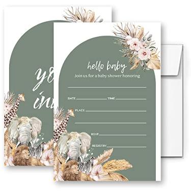 Imagem de LoaHak Cartões de convite para chá de bebê com animais selvagens, convite de chá de bebê, convite de festa de chá de bebê com tema de animais da selva. (060)