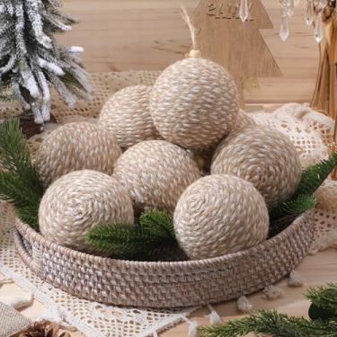 Imagem de RoundFunny 8 peças de enfeites de bola de Natal de 10 cm boho fazenda corda de juta bolas penduradas de serapilheira ornamentos rústicos neutros para árvore de Natal, guirlanda de férias, guirlanda de