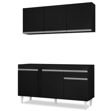 Imagem de Armário Aéreo Argélia E Balcão Para Pia 150cm Dakota Preto - Lumil Móveis