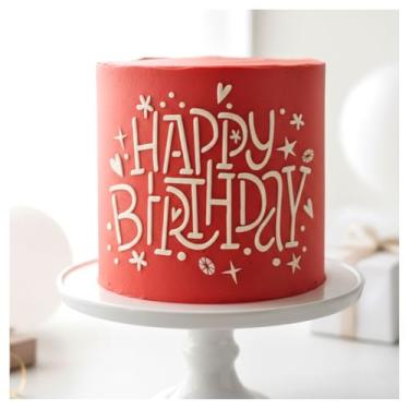 Imagem de Lacupella Estêncil de cozimento Wish Greeting com fonte de máquina de escrever para bolo, biscoito grande, festa, eventos, celebração, diário de desenho (gráfico de feliz aniversário)