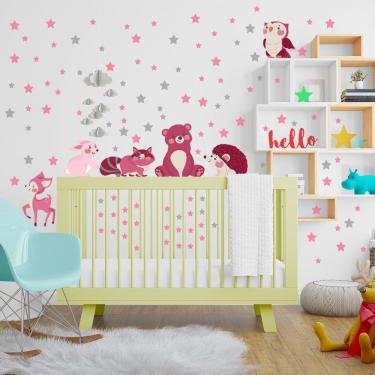 Imagem de Adesivos De Parede Animais Bichinhos Estrelas Rosa
