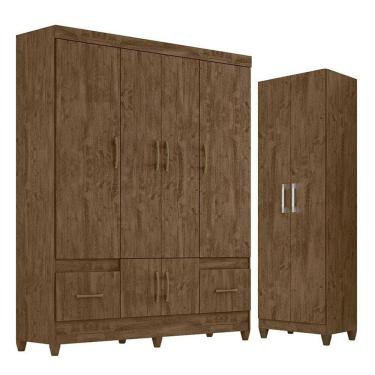 Imagem de Guarda Roupa Casal Ms912 E Armário Multiuso New íris Castanho Wood - Moval